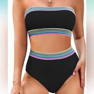 Pink Queen- Black Neon Trim Bikini set- Med